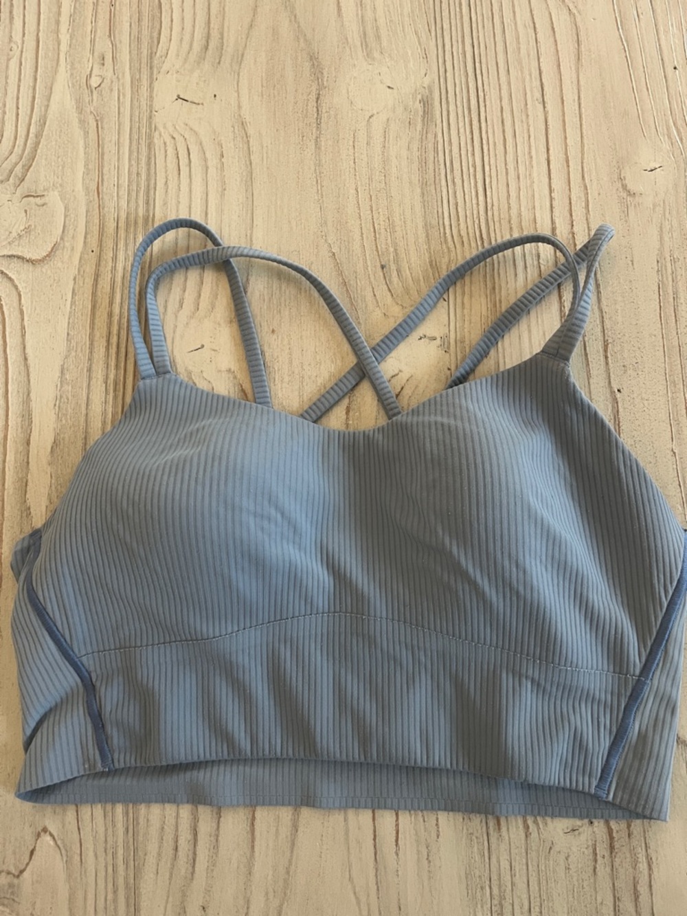 Lululemon like a cloud longline Ribbed Strappy Bra in Dusty Blue size XS/S
